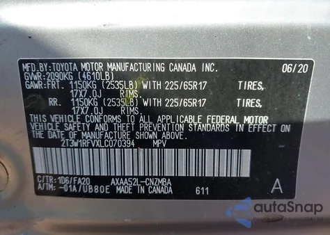 2020 Toyota Rav4 Xle из США, поврежденный, VIN 2T3W1RFVXLC070394